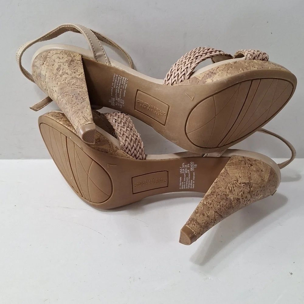 Christian Siriano Tan Bohemian Coquette Ankle Strap Platform Heels Size 7
